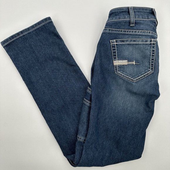 Ariat Denim - Ariat Rebar Mid Rise Straight Embroidered Blue Denim Jeans Size 25R